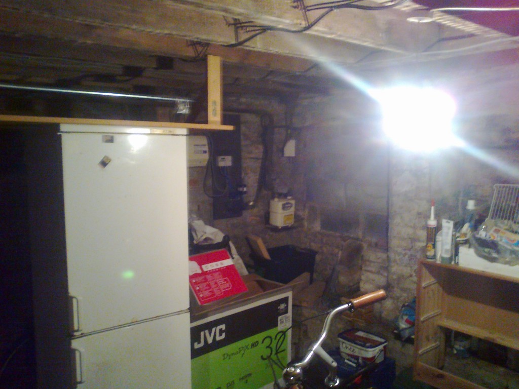 Damp and cluttered basement