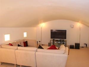 Vaulted ceiling rendered and new TV room created