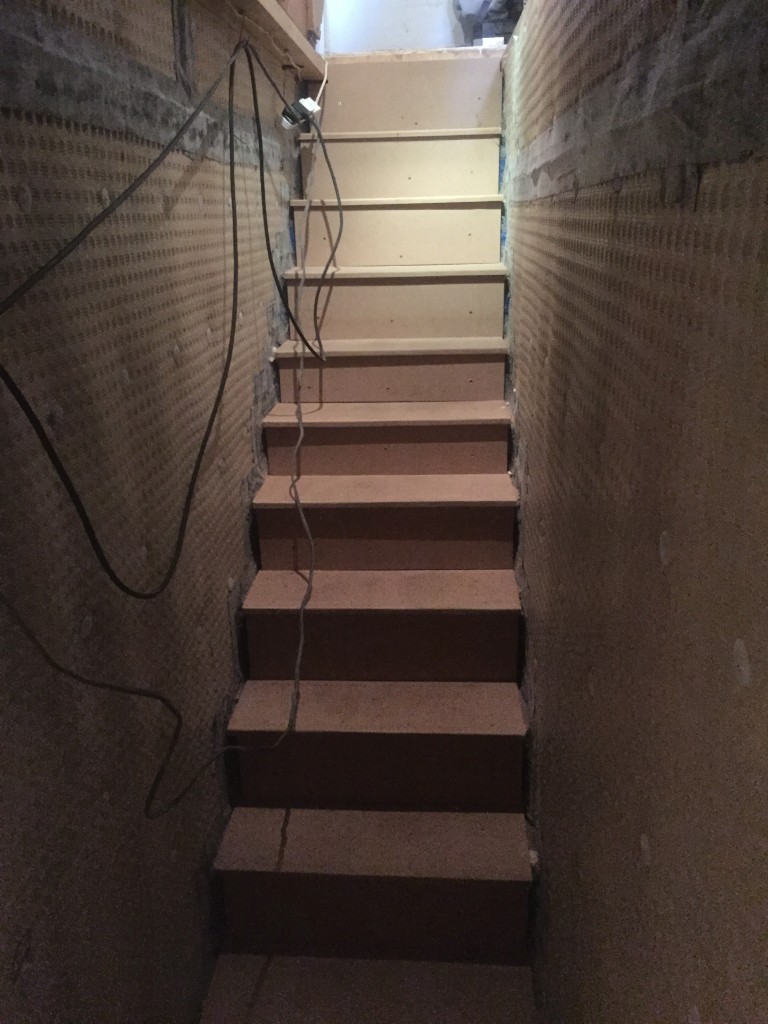 Stairway protected with new treads and risers