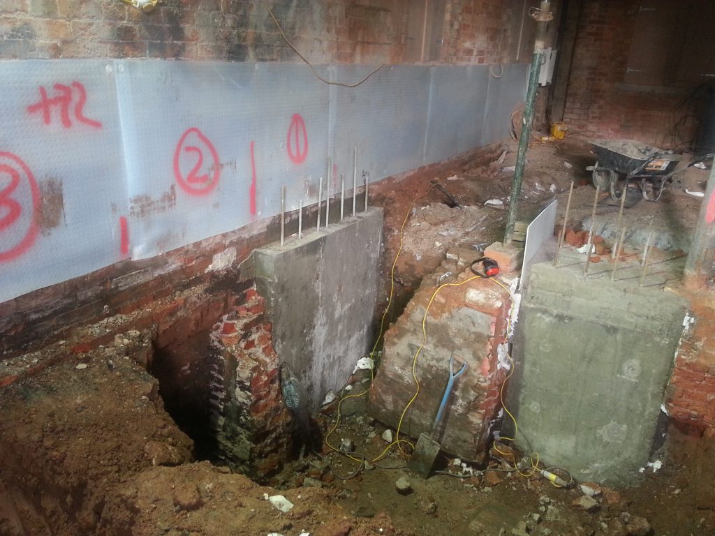 Underpinning carried out in "hit or miss" sections