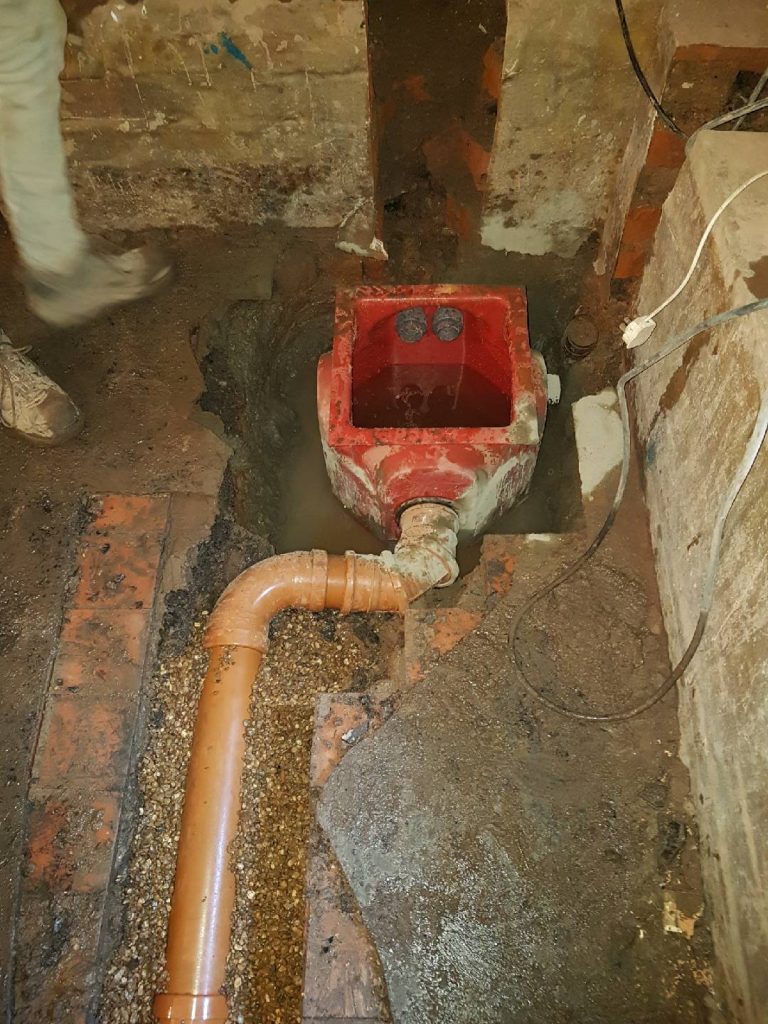 Underground drains connecting to sump
