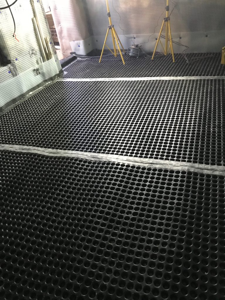 Floor membrane joints sealed