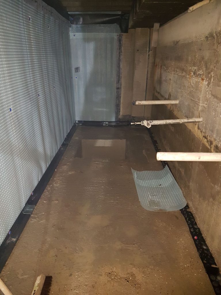 Waterproofing in the plant room for the swimming pool. Floor membrane already installed