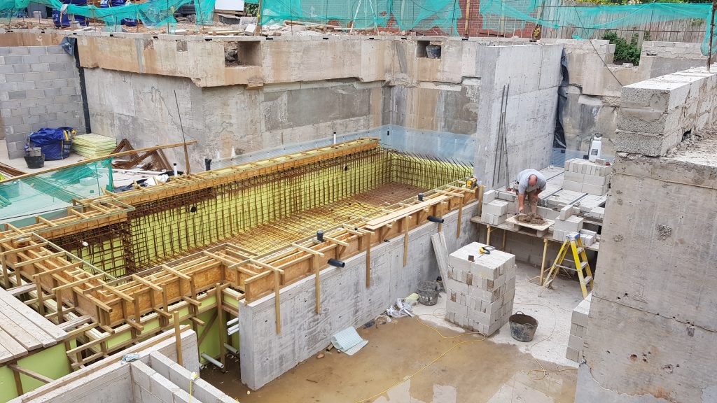 Lower ground floor swimming pool under construction