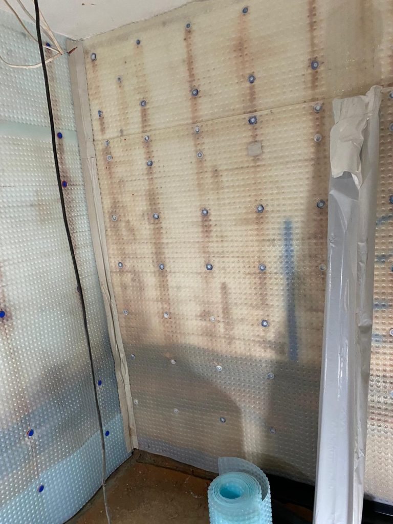 Some walls with less space has a special Cavity drainage membrane installed