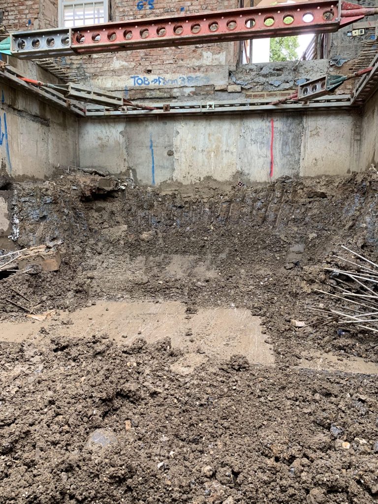 Excavation of second underpin level